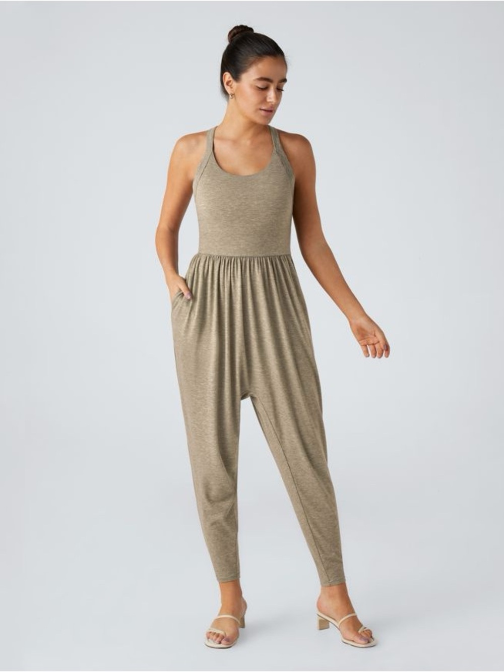 HALARA Olive Scoop Neck Harem Jumpsuit
